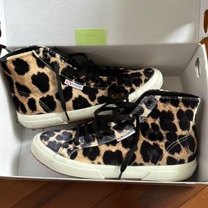 Superga Leopard Print Velvet High Top Sneakers size 8.5